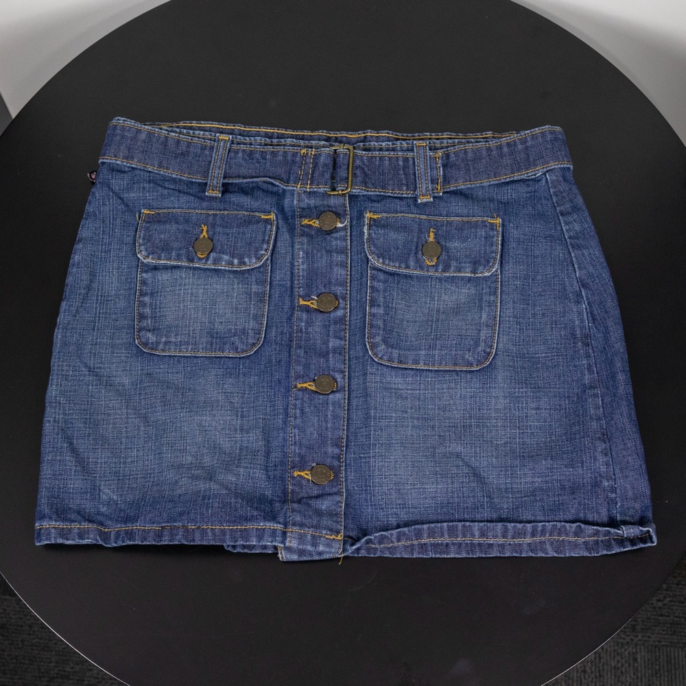 Ralph Lauren Blue Denim Button-Front Mini Skirt Size 10 Vintage